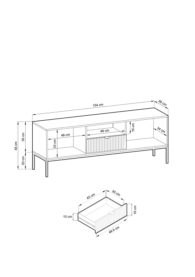 Wymiary białej szafki rtv Natt CZ154