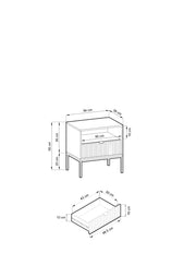  Wymiary białego stolika nocnego Natt CZ54 - 54 cm długości, 39 cm szerokości, 56 cm wysokości.