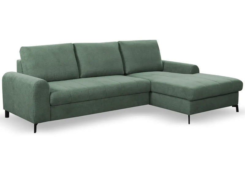 Zielony narożnik do salonu z funkcją spania Amari, strona prawa