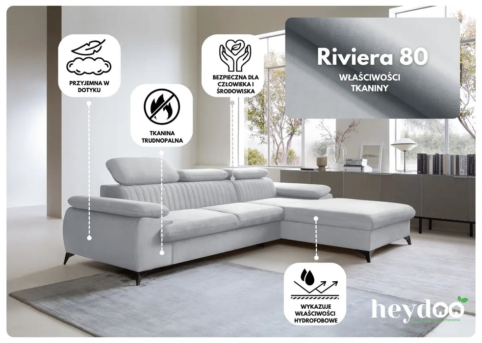 Sofa narożna Belivio – nowoczesny design i elegancja właściwości tkaniny 