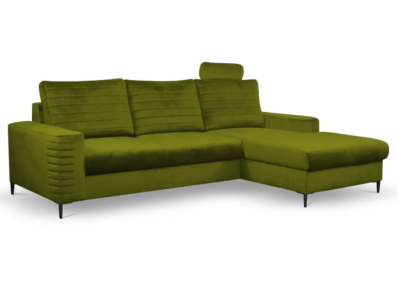 Oliwkowy narożnik w modnej tkaninie do salonu Cosimo, strona prawa