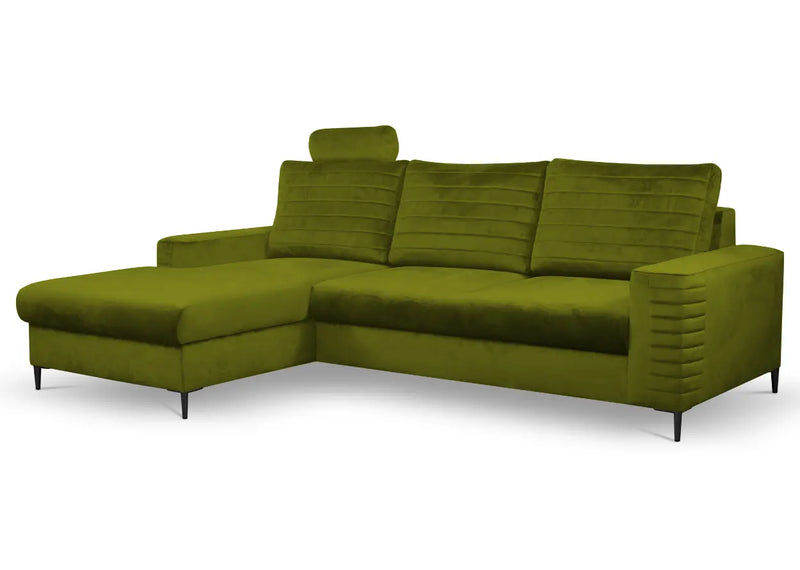 Oliwkowy narożnik w modnej tkaninie do salonu Cosimo, strona lewa