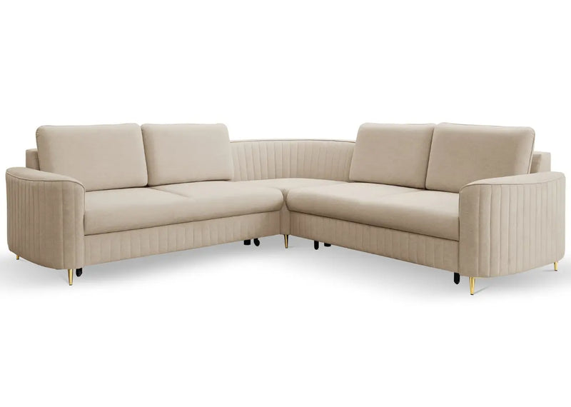 Beżowy narożnik z funkcją spania na nóżkach Luxor