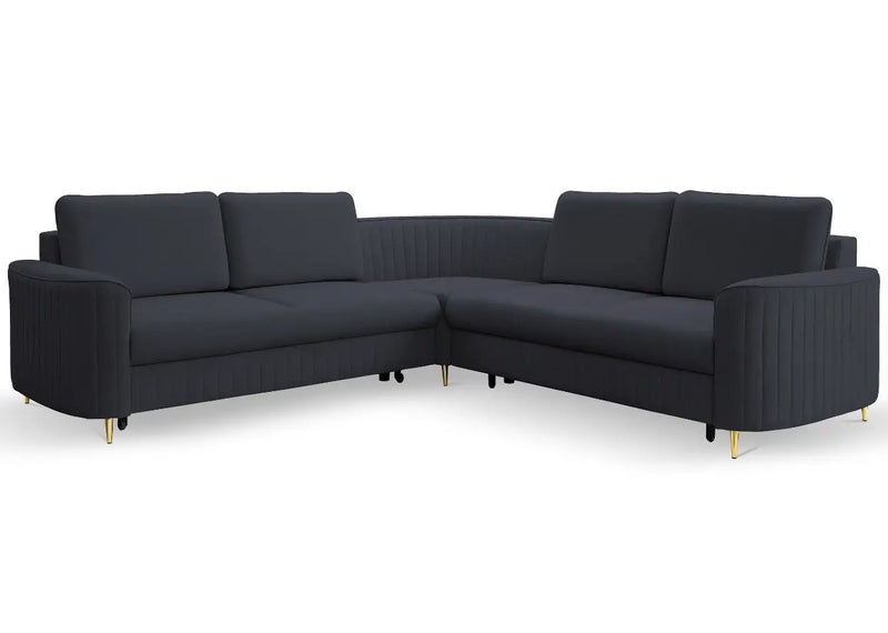 Duży narożnik do salonu, z funkcją spania w kolorze granatowym Luxor