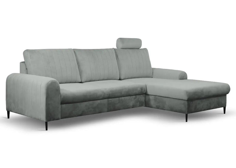 Szary narożnik z funkcją spania i zagłówkiem do salonu Montis