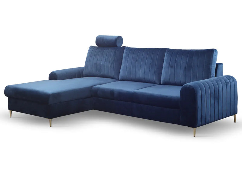 Granatowy narożnik w modnej tkaninie do salonu Montis