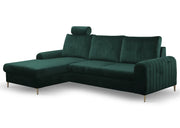 Zielony narożnik z funkcją spania na nóżkach 