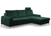 Zielony narożnik w modnej tkaninie z funkcją spania