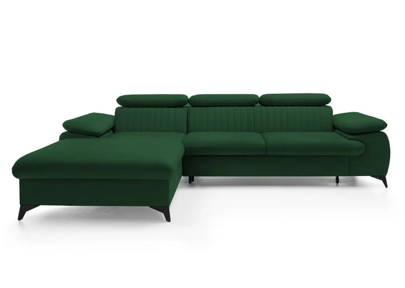 Zielony narożnik do salonu z funkcją spania