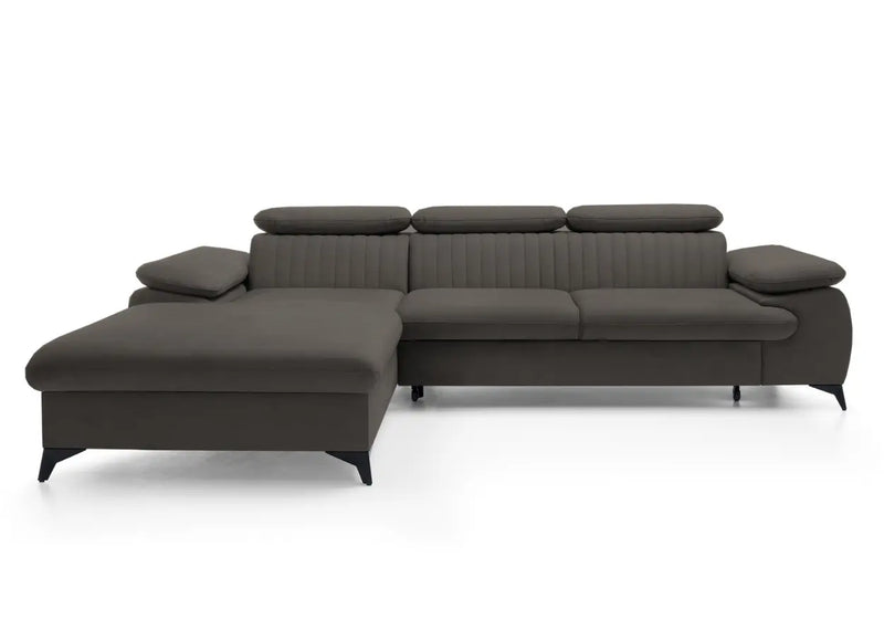 Szary narożnik do salonu z funkcją spania i regulowanymi zagłowkami!