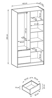 Szafa z lamelami Naven 2D - dąb artisan/czarne lamele wymiary