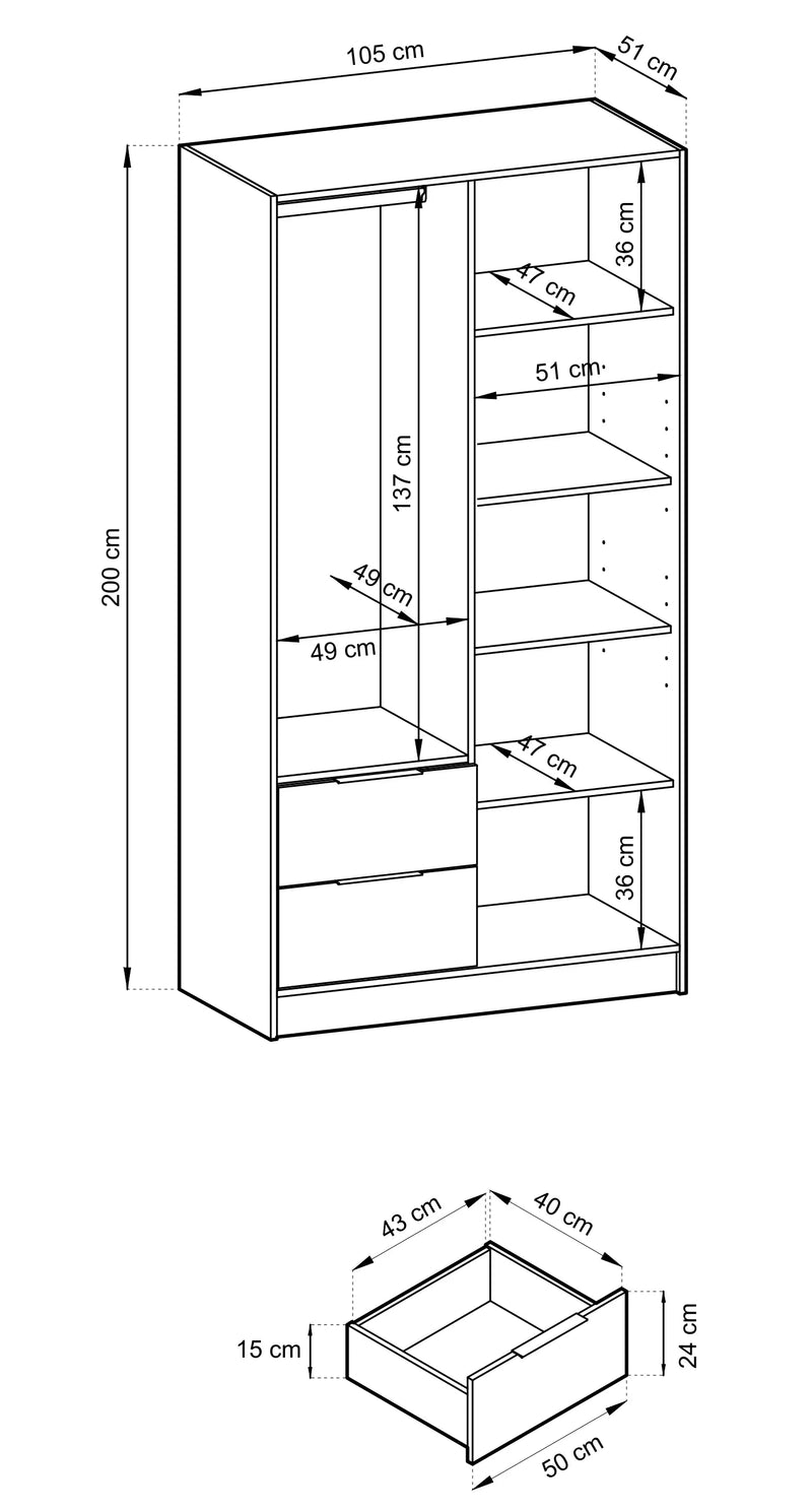Szafa z lamelami Naven 2D - dąb artisan/czarne lamele wymiary