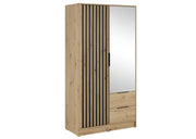 Szafa w kolorze artisan z czarnymi lamelami i lustrem oraz szufladami