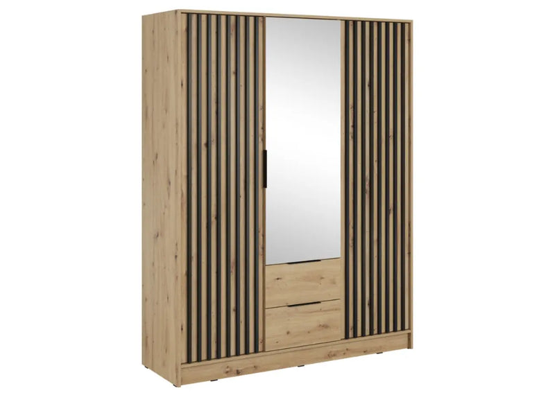 Szafa z czarnymi lamelami w kolorze artisan i lustrem