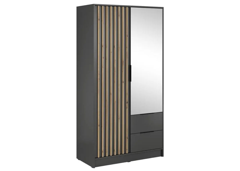 Szara szafa z lamelami, lustrem i szufladami