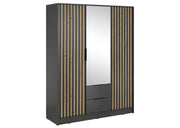 Grafitowa szafa z lamelami i lustrem oraz szufladami