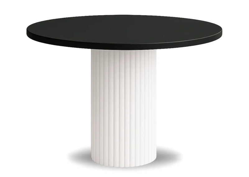 Czarny okrągły blat i biała noga w stole Nesta