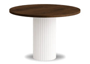 Okrągły stół z blatem lefkas i białą nogą Nesta