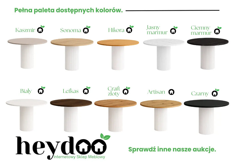 Zestawienie dostępnych blatów z białą nogą stołu Nesta