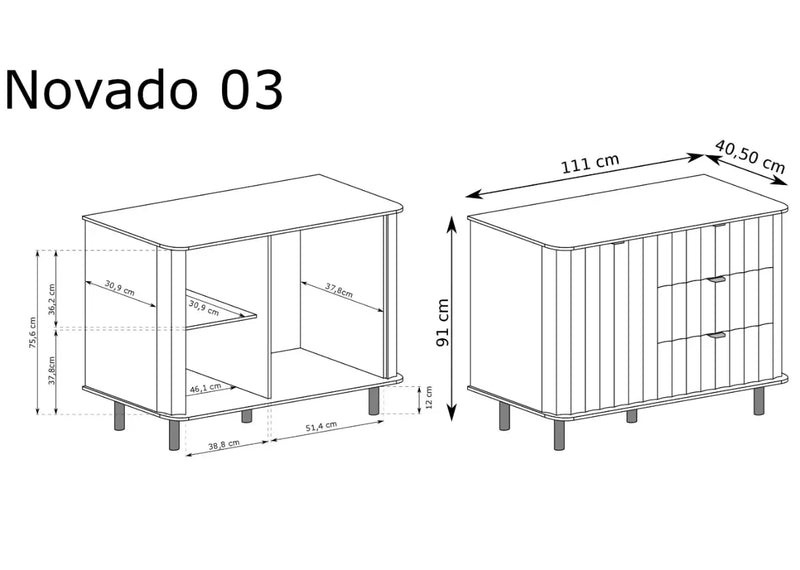 Wymiary małej komody Novado 03