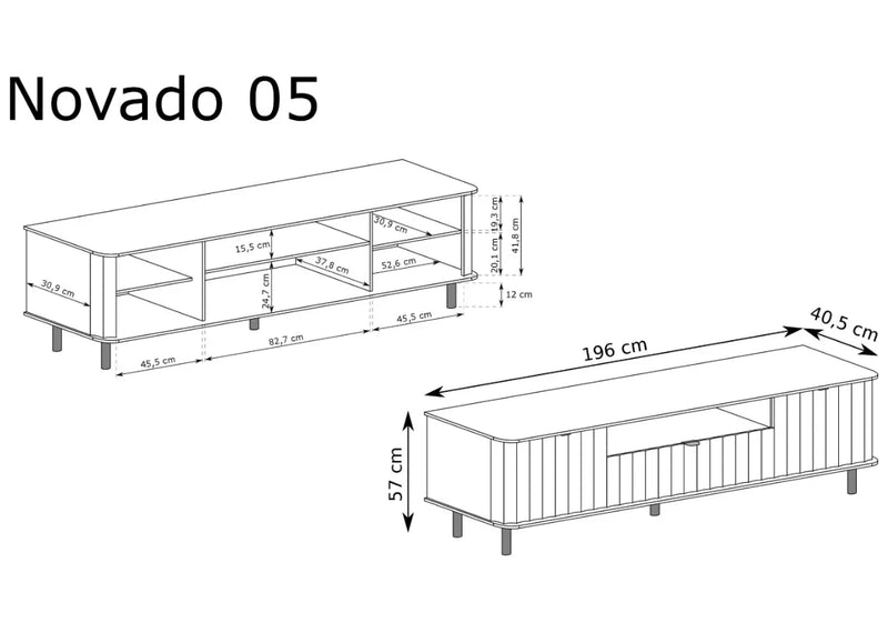 Szafka RTV Novado 5 – szara ryflowana szafka pod TV z wymiarami