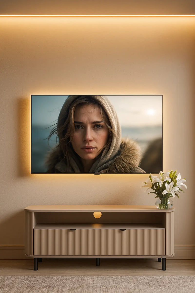 Szafka RTV szara lub biała NOVADO 6 w nowoczesnym salonie