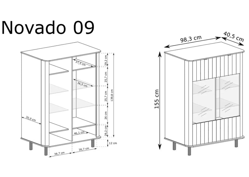Witryna NOVADO 9 – szeroka i nowoczesna witryna do salonu  w modnym salonie z wymiarami