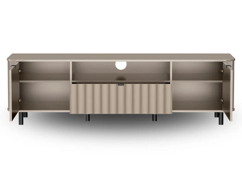 Szafka RTV Novado 5 – szara ryflowana szafka pod TV  z szufladą