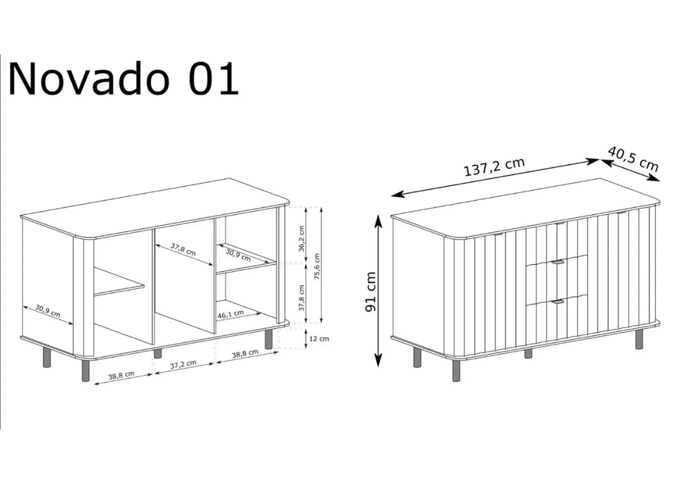 Wumiary komody z szufladami Novado 01