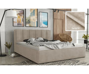 Beżowe łózko z nowoczesnym wezgłowiem