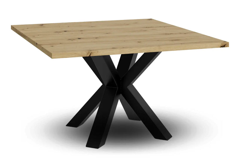 Kwadratowy stolik kawowy z czarną nogą i blatem artisan