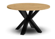 Okrągły stolik kawowy z blatem w kolorze hikora i czarną nogą