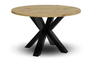 Okrągły stolik kawowy z czarną nogą i blatem artisan