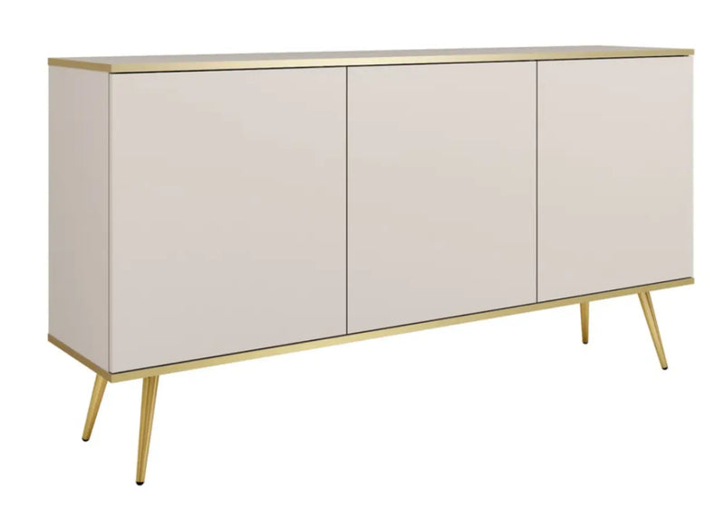 Beżowa komoda ze złotymi dodatkami do salonu