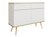 Biała komoda z szufladami i półkami ze złotymi akcentami!