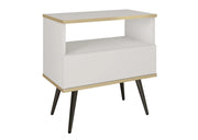 Biały stolik nocny z szufladą i na czarnych nogach