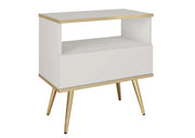 Biały stolik nocny ze złotymi dodatkami 
