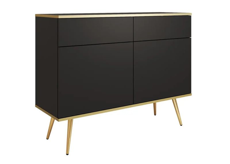 Czarna komoda do salonu ze złotymi akcentami!