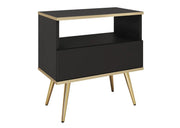 Elegancki, czarny stolik nocny ze złotymi dodatkami