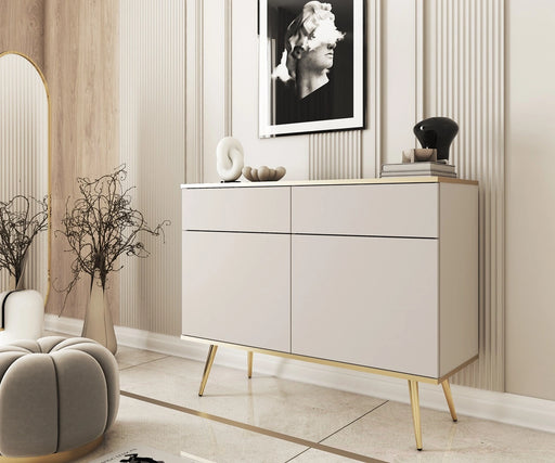 Komoda z szufladami Oreo Ksz107 – beżowa, kompaktowa i elegancka w modnym salonie