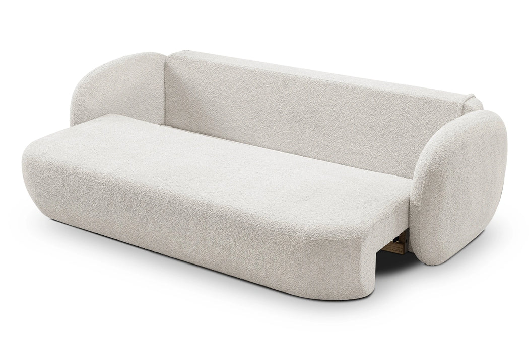 Otwarta sofa w modnej tkaninie Boucle