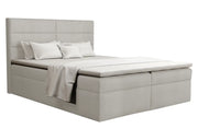 Jasno szare łózko kontynentalne z topperem i panelowym wezgłowiem!