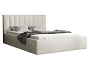 Kremowe łózko tapicerowane z pojemnikiem