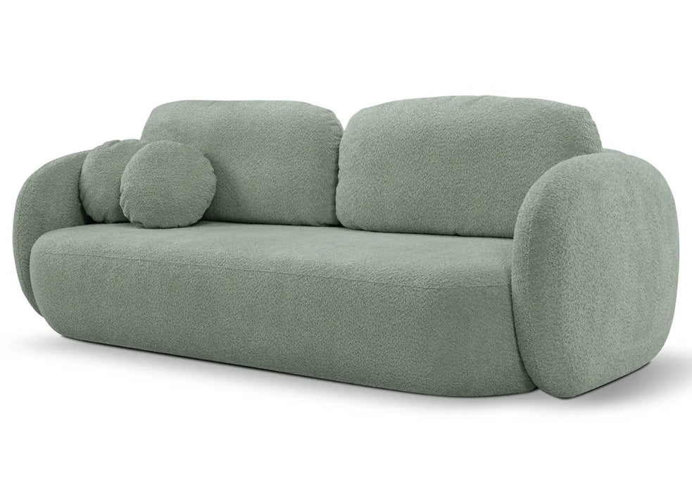 Modna sofa w kolorze miętowym w tkaninie Boucle