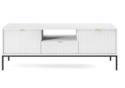 Biała szafka z szufladą i półką na czarnych nóżkach