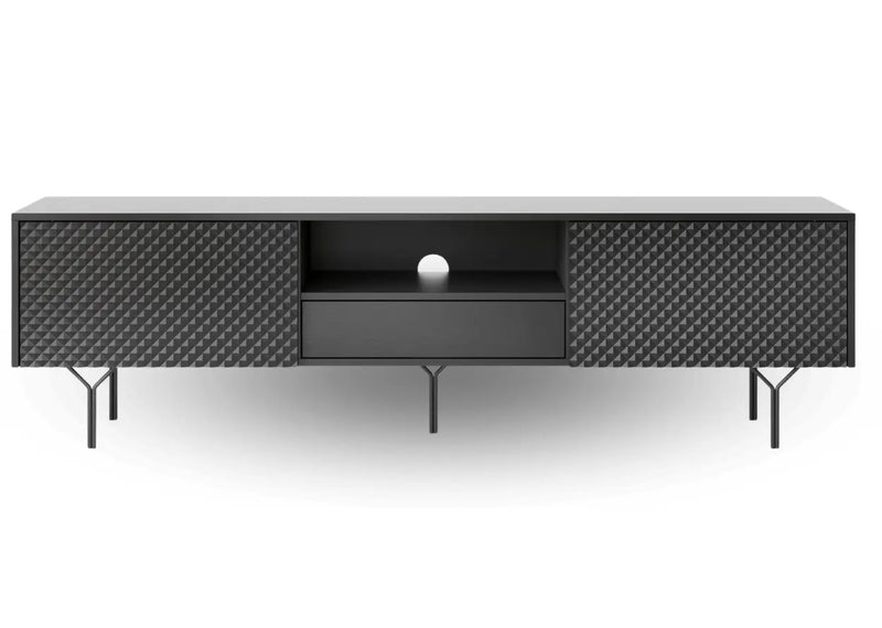 Czarna szafka rtv na czarnych nóżkach