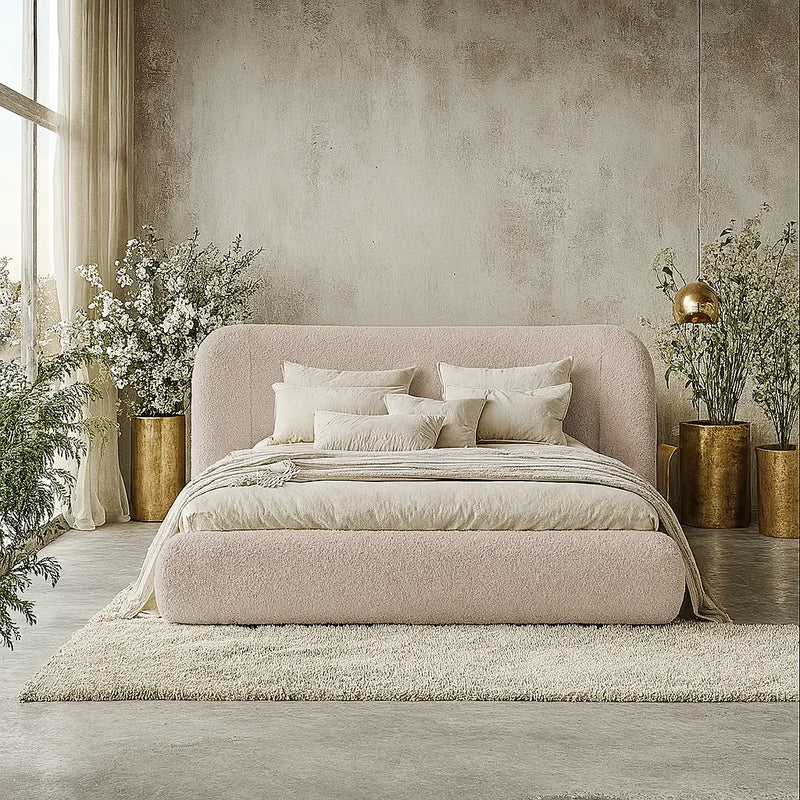 Beżowe Łóżko tapicerowane Rainbow w modnej aranżacji I Heydoo.pl