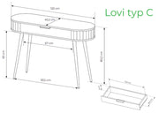 Rysunek techniczny toaletki LOVI typ C z wymiarami szerokości, wysokości i głębokości.