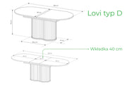 Rysunek techniczny stołu Lovi wraz z wymiarami