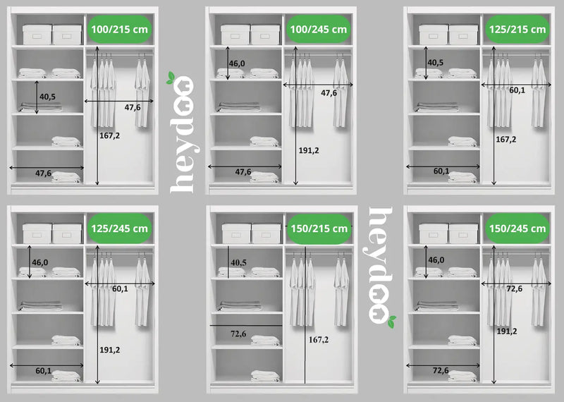 Wymiary szuflad i półek szaf 